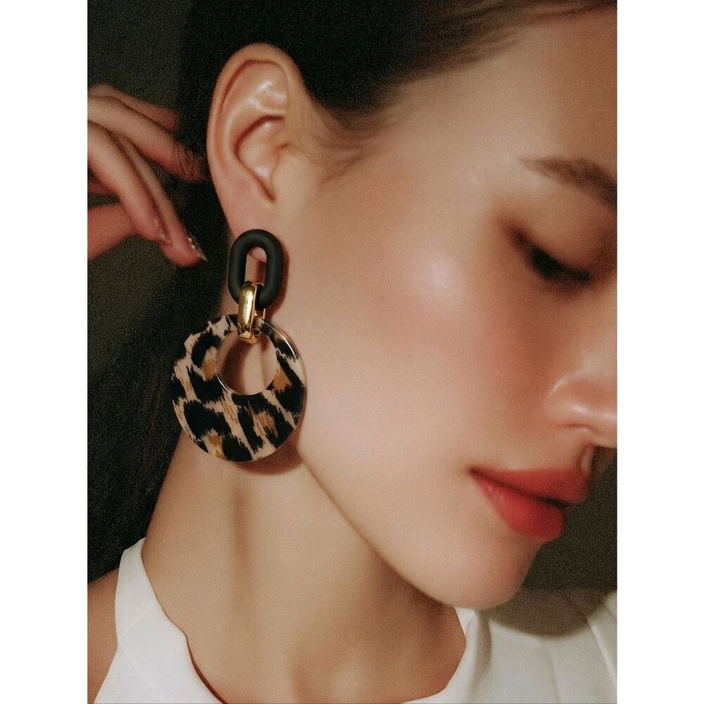 Leopard Print Hoop Earrings Acrylic Dangle Bold Statement Oversized Bold Glam